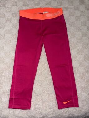 Girls Nike Pro Tight Fit Training Capris Pink + Orange • Big Girls XLarge